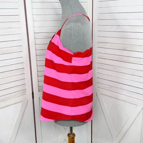 J.Crew Scalloped Striped Cami Halter Tank Top Shirt Pink Red 4