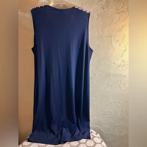 Tracy Negoshian Women’s Dress Chic Navy Blue Sleeveless Dress w/Houndstooth Accents and pockets