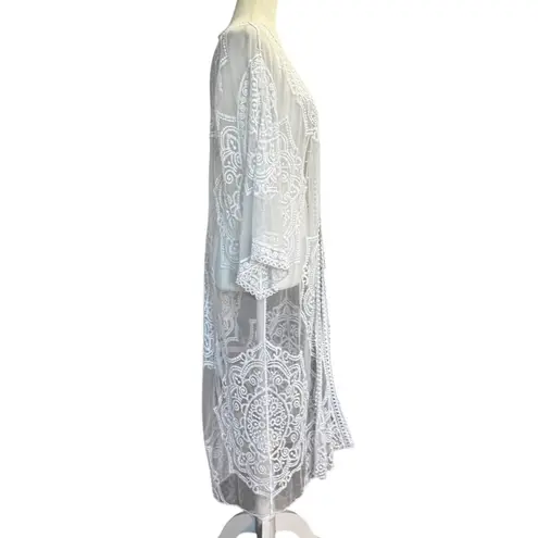 White Sheer Lace Kimono Duster Cardigan Size Small