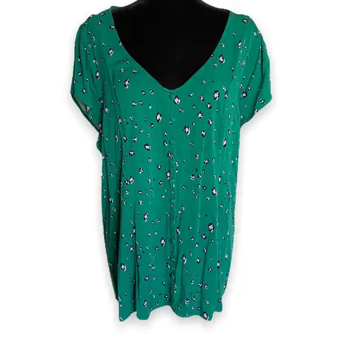 Torrid  Womens Blouse Size 2 2X Emerald Green Challis Leopard Button‎ Corset Back - Image 4