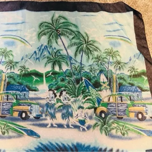 Vintage Hawaii Retro Cars Novelty Scarf Blue Green Tropical Automobile Hula Dancers