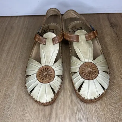 Pikolinos Womens 8 Valarta Sandals Leather T Strap Flower Brown Covered Toe