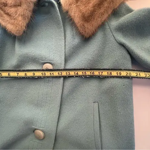 Vintage Crestmoor Wool Norwegian Fox Fur Collar Pea Coat 50s 60's Blue Size M