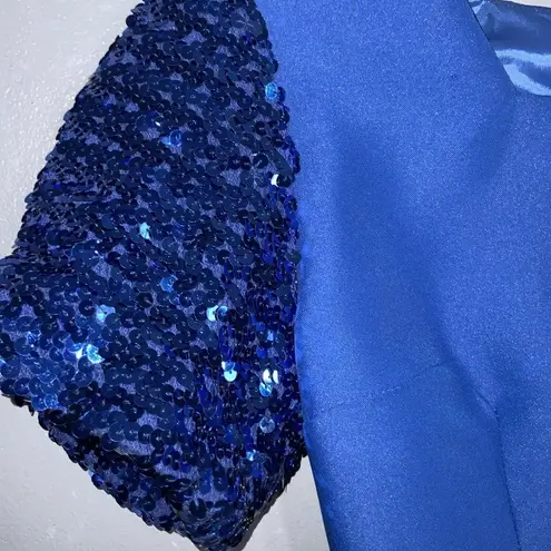 Sapphire Blue Sheath Short Sleeve Short Special Event Sequins Prom Dress XS