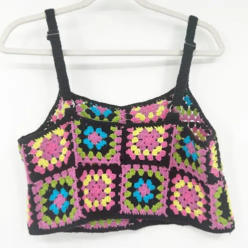 Forever 21  Womens Boho Summer Colorful Granny Square Crochet Cami Crop Top Small