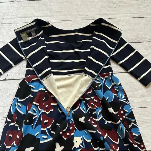 A pea in the pod Taylor step stripe floral burgundy blue size small dress