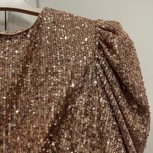 Mac Duggal NWT Copper Sequined High Neck Puff Sleeve Column Gown Size 2 $398