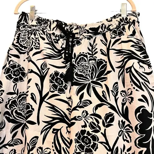 Knox Rose  Size L Black & White Floral Wide Leg Pants Boho Vacation Cruise Summer