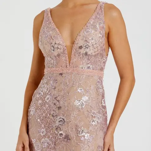 Mac Duggal 67481 Womens Floral Embellished Sleeveless Plunge Neck Gown Dress