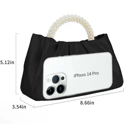 Elegant Black Handbag with Pearl Handle NWOT