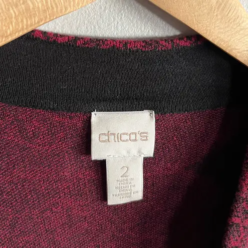 Chico's Chico’s 100% Cotton Tie Front Cardigan Jacket Black Cranberry Jacquard L (2)