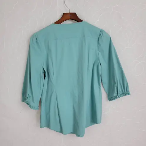 Vertigo Women's Blue Blouse Large Ruffles 3/4 Sleeves Round Neck