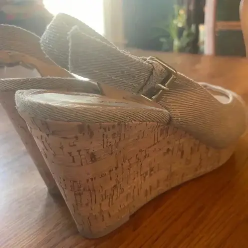 Maurice's  Cork Wedge Heels Sz 10 Danielle Slingback Open Toe Cute! EUC! Bin‎ A