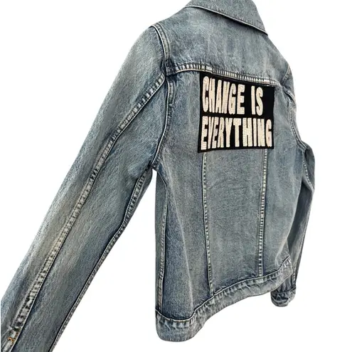 Pam & Gela Statement Denim Embroidered Jacket with Rhinestone Eagles Size Small