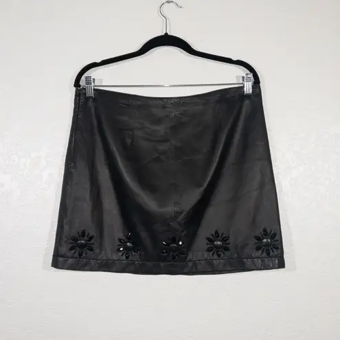 Red Valentino Black Jeweled Leather Skirt Size 44 / 8