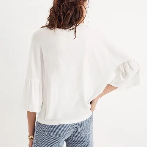 Madewell  Flare Sleeve Tee White Cotton Size XS Basic Casual Textured Cotton Knit