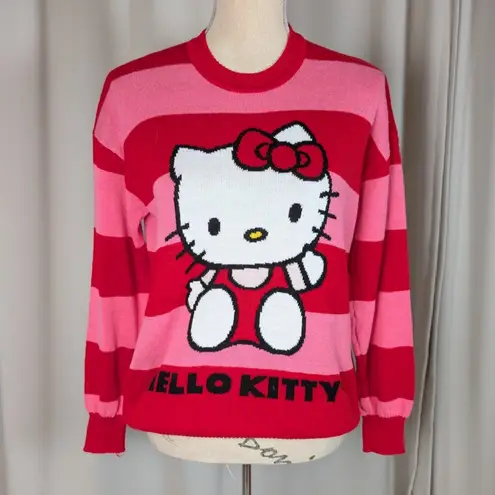 Sanrio Hello Kitty Striped Long Sleeve Crew Neck Sweater by Pink and Red Medium