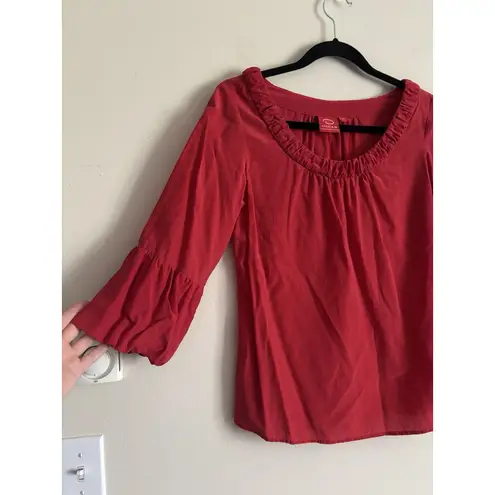 Oscar de la Renta Vintage Womens 6 Small SILK Blouse Red Y2K 2000s Preppy