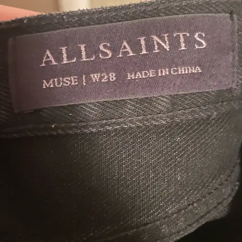 All Saints Muse Destroyed Ripped Slim Jeans in Black Wash Size 28