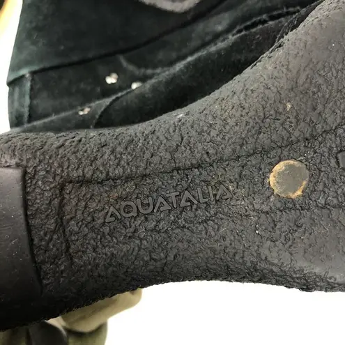 Aquatalia Greenish black Suede Leather Studded Wedge Loafers 8.5 Western