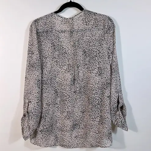 Pins and Needles Button Front Longsleeve Leopard Animal Print Sheer Women Medium Tan