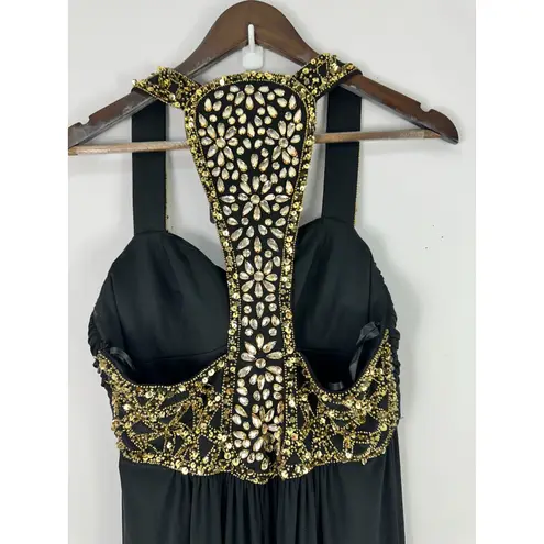 Betsy and Adam Betsey & Adam Gown Womens 6 Black Embellished Cutout Ruched Formal Prom Pageant