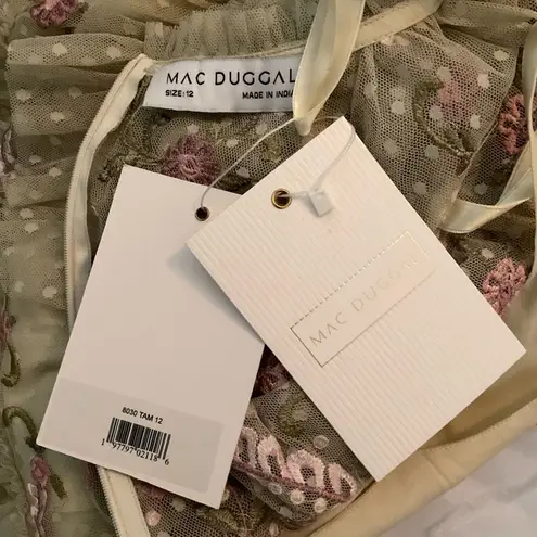 Mac Duggal 8030 Mesh Polka Dot Long Sleeve Floral Ruffle Tired Gown Dress