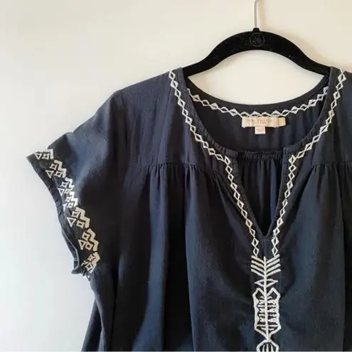 Pink Chicken New York Embroidered Cotton Blouse Black Size S