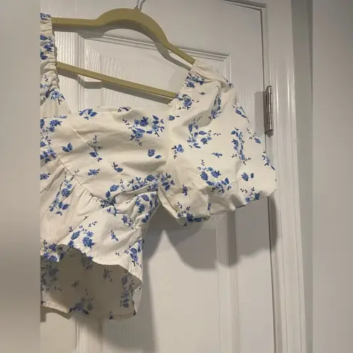 NWOT Band of the Free Size L Blue Floral Bows Cut Out Puff Peplum Crop Top Size L
