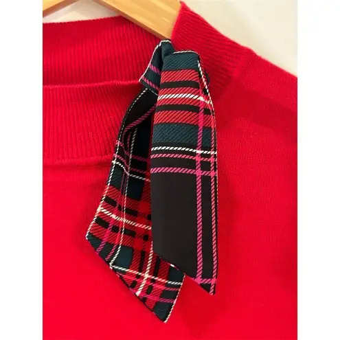 Riley & Rae Sweater Women's Size S Red Mockneck Knit Plaid Bow Christmas NEW