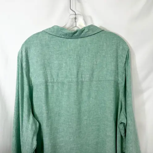 Isaac Mizrahi Plus Size 2X Tunic Top Green Linen V Neck Soft Spring 445