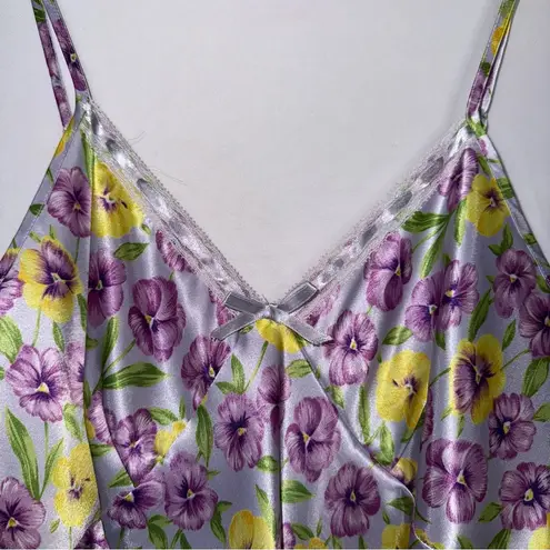 Floral Butter Yellow and Lavender Satin Nightgown Slip Dress Lingerie Chemise Purple Size undefined