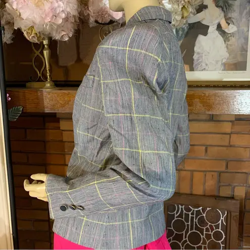 VINTAGE 1980'S KASPER ASL BLUE, PINK, YELLOW AND WHITE STRIPE BLAZER (4) Blue