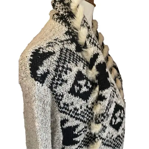 K. Jordan Southwestern Open Cardigan Sweater/Duster Coat Tan & Black w/ Faux Fur Size undefined