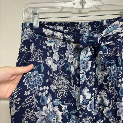 Angie  Boho Wide Leg Pull On Pants in Blue Floral - Size M