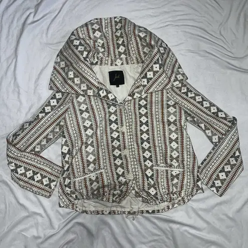 JACK Womens Large Jacket Coat Top Cotton Zip Shawl Collar Tribal Pockets L Large