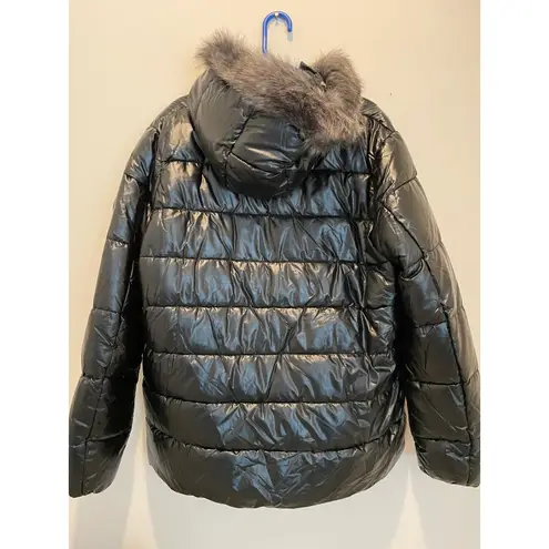 New Womens White Mark LA Puffer Hoodie Jacket with inside Backpack Straps Black Size XXL