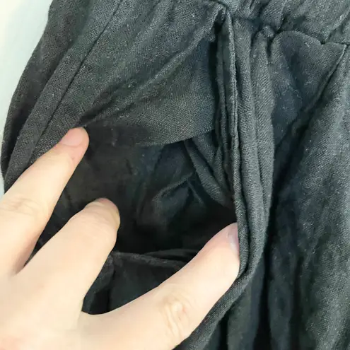 Modamalet 100% Linen Pants Wide Leg Frayed Hem Elastic Waist Black Size 5 Italy