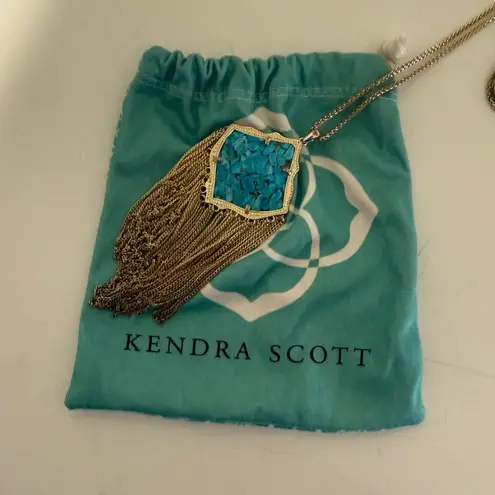 Kendra Scott  Kingston Bronze Vein Turquoise Magnesite Fringe Gold Necklace