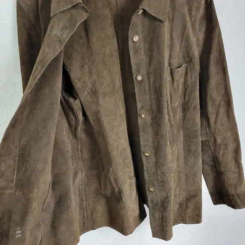 Marsh Landing Vtg  Womens Jacket Large Brown Suede Leather Button Down Shacket