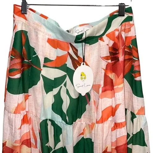 Sweet Lemon Womens Floral Tiered Midi Skirt Multicolor Size Large NWT Pink