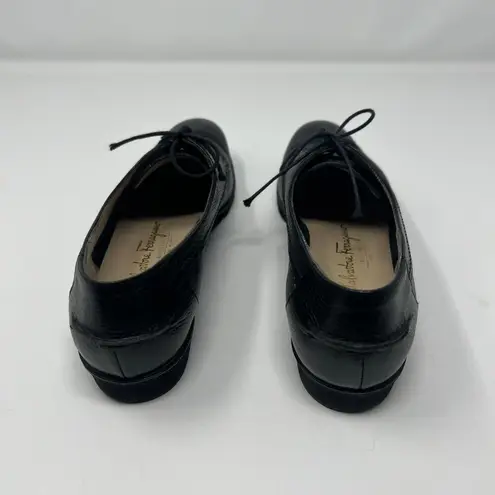 Salvatore Ferragamo  Oxford Womens Shoes Size 8 2A Lace Up Black Leather Narrow