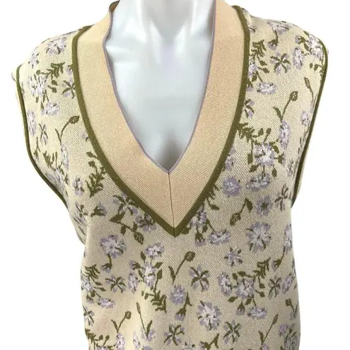 Mango MNG Cream Multicolor Floral Waistcoat Sleeveless Knit Sweater Vest Top M Size M