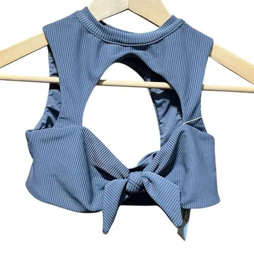 frankie's bikinis  NWT Gray Ronnie Ribbed Neck Tie Top Size Small