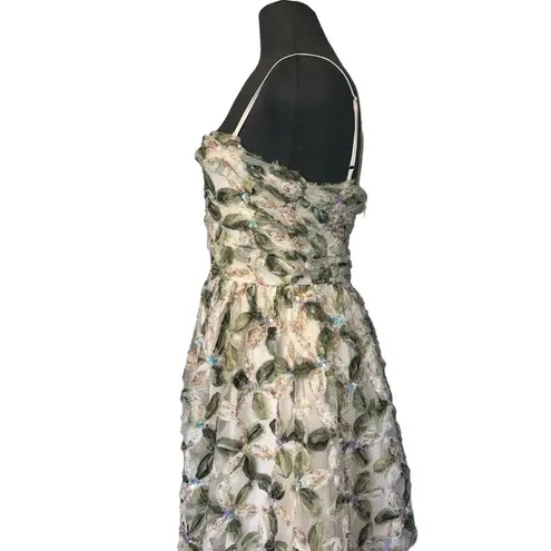 Entro New Olive Floral Square Neck Dress  Size Medium