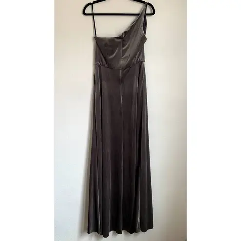 After Six NWT One Shoulder Velvet Maxi Dress Gown in Caviar Gray