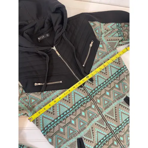 Focus Tribal Pattern Full Zip Hoodie Pocket Outdoor Loungewear Womens Size M Green Size M