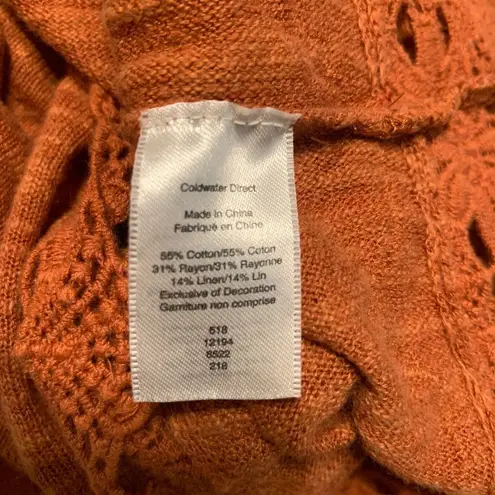 Coldwater Creek  Size Petite Large Orange Linen Blend Crochet Hem Sweater