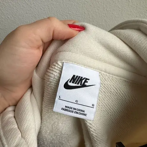 Nike  Cream Thick Cropped Athletic Hoodie Size Large Womens Drawstring Travel