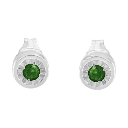 Brilliance Haus of  Sterling Silver Round Brilliant Green Diamond Stud Earrings